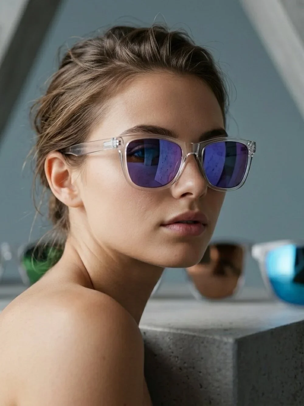 4 Pairs Clear frame, Mirrored lenses, Compact fit, Fashion, Sunglasses UV 400